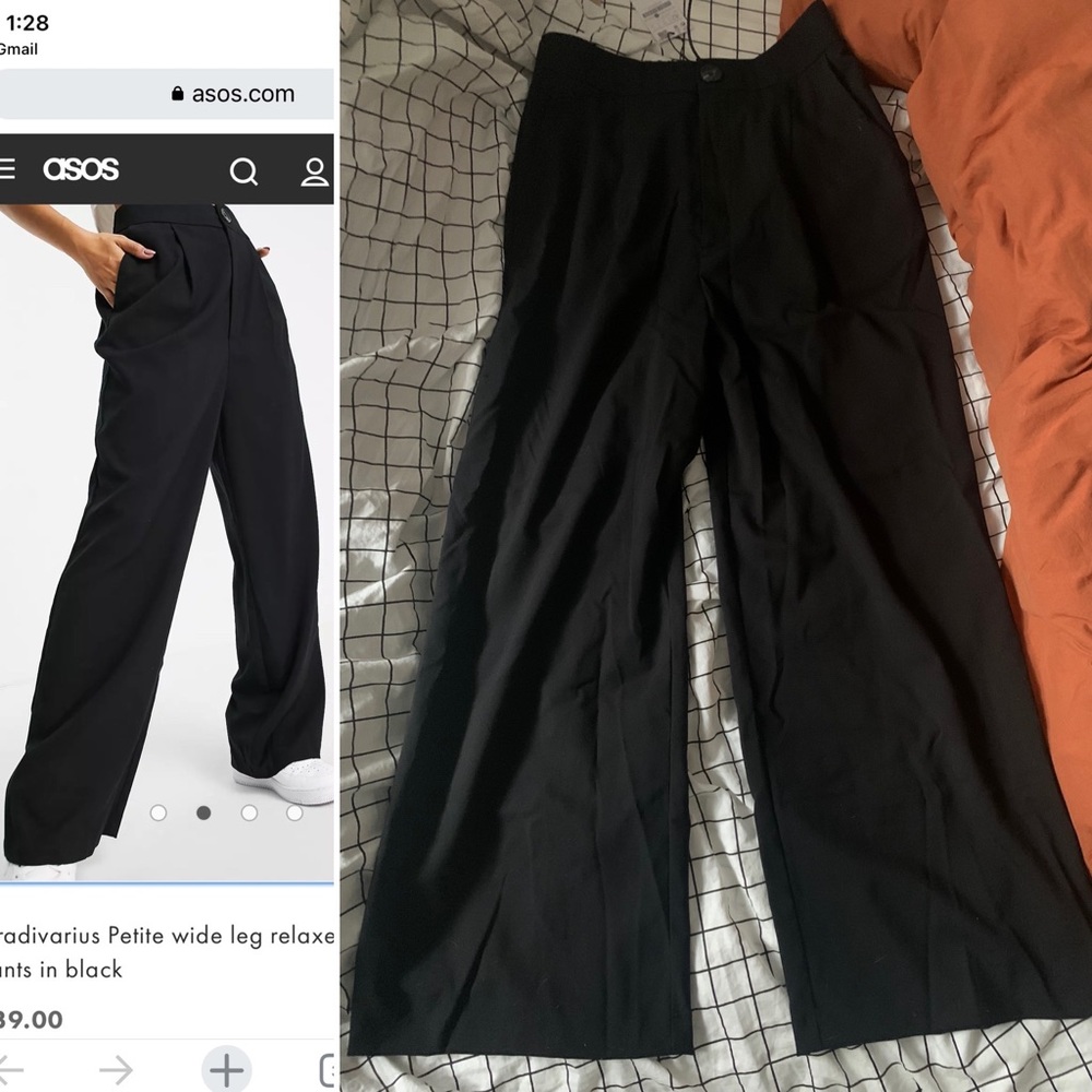 Stradivarius Petite wide leg relaxed dad pants in black